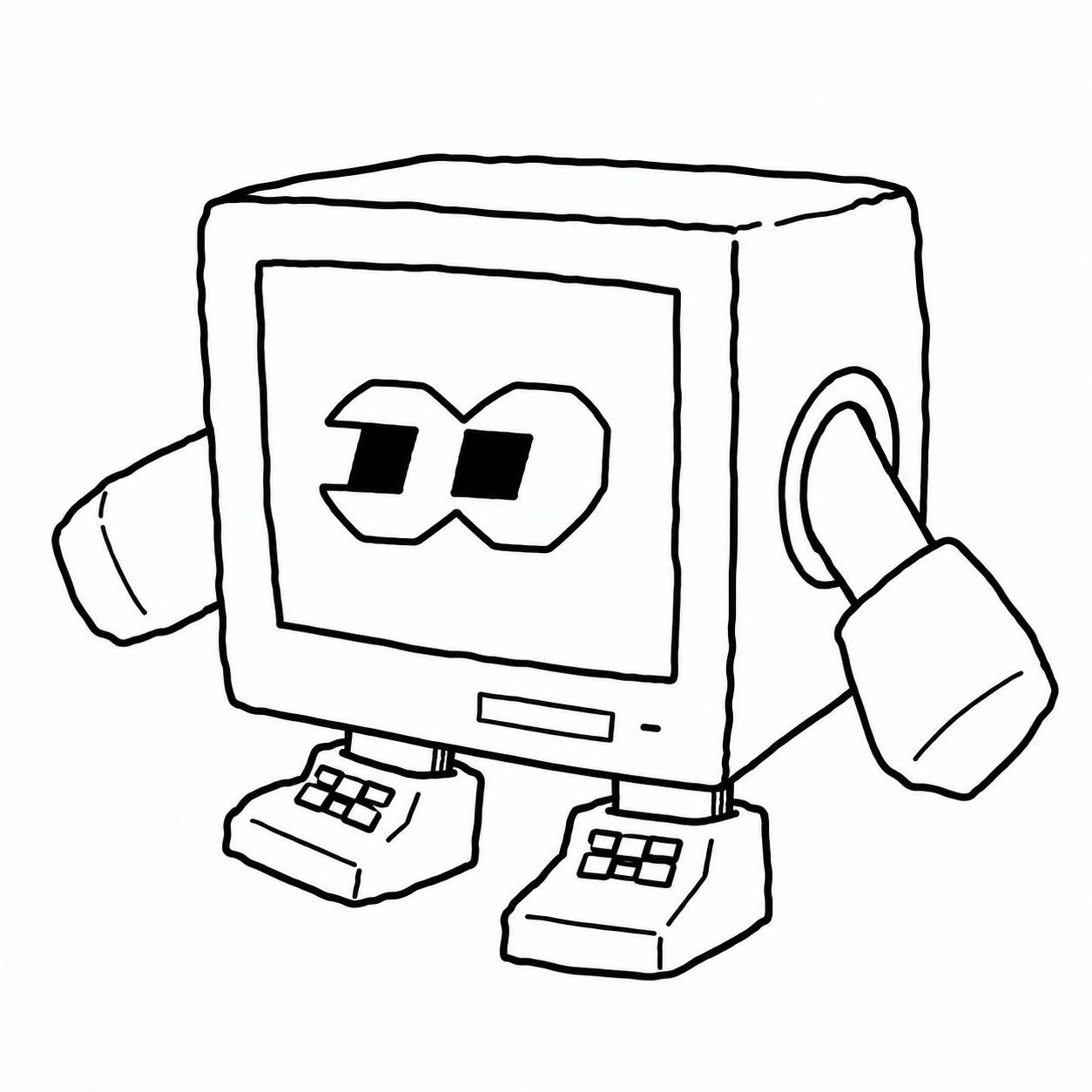 Hand-drawn retro computer character
